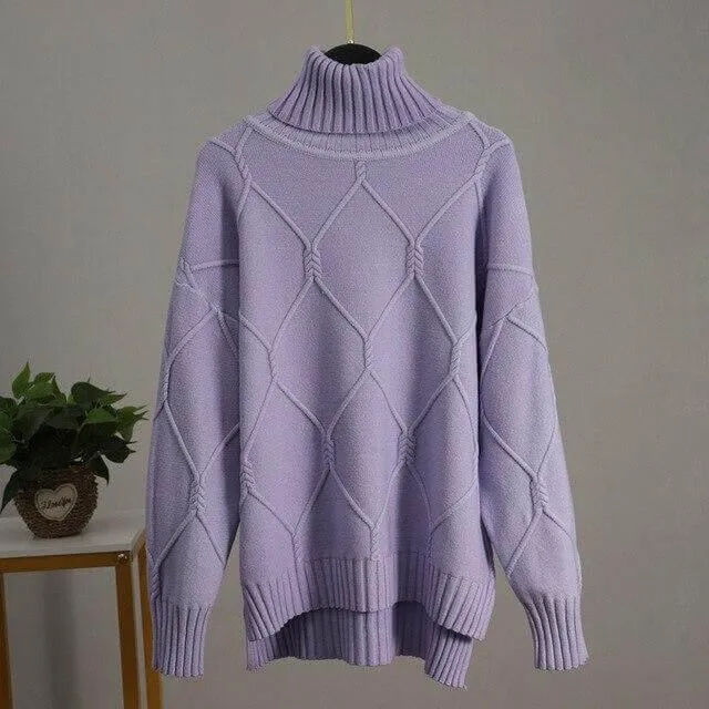 Mystical Argyle Turtleneck Pullover Sweater