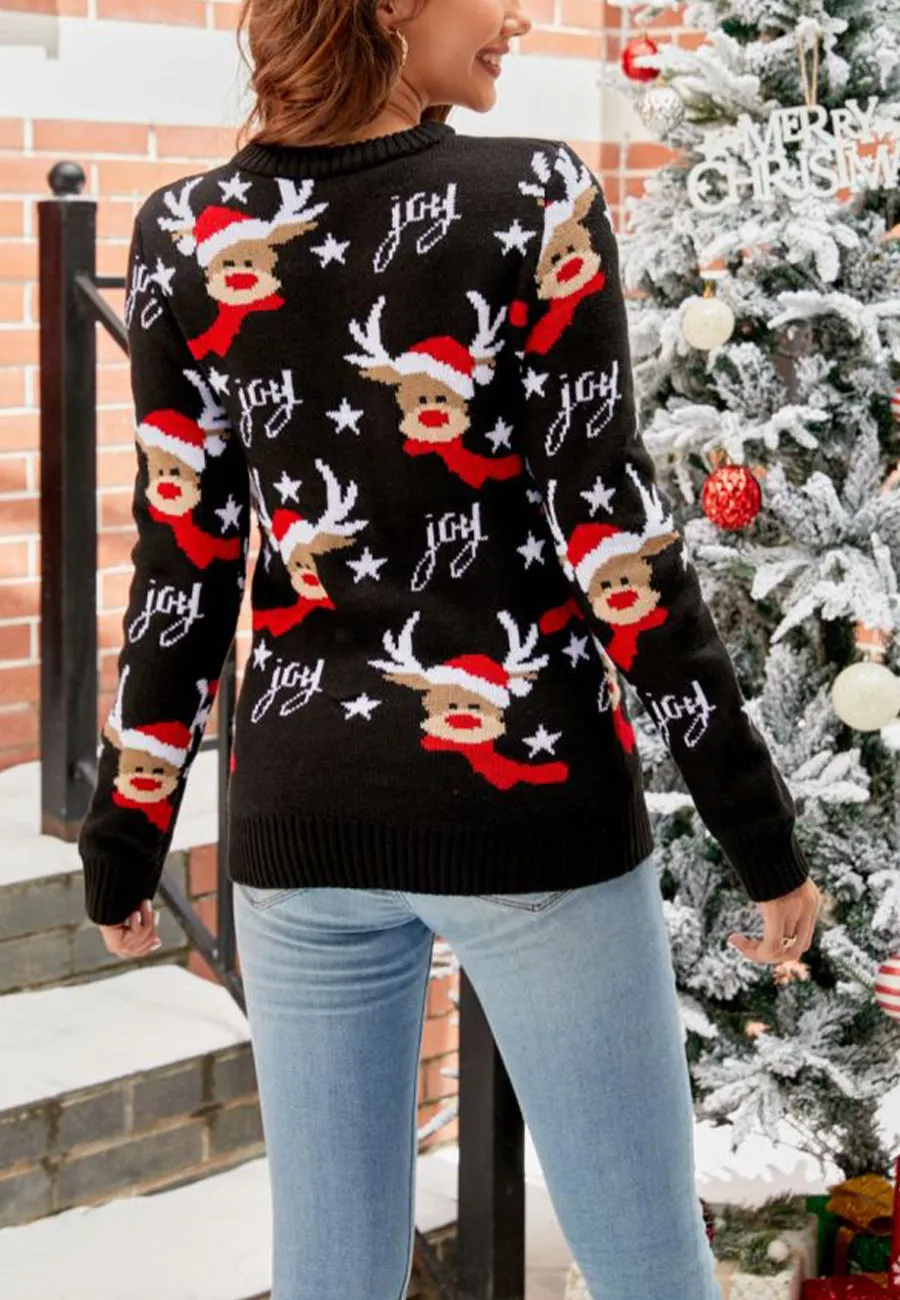 Novelty Funny Elk Reindeer Sweater Crew Neck Long Sleeve Pullover Christmas Sweater