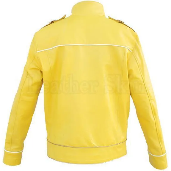 NWT Yellow Military Belted Unisex Fashion Stylish Premium Genuine Leather Jacket