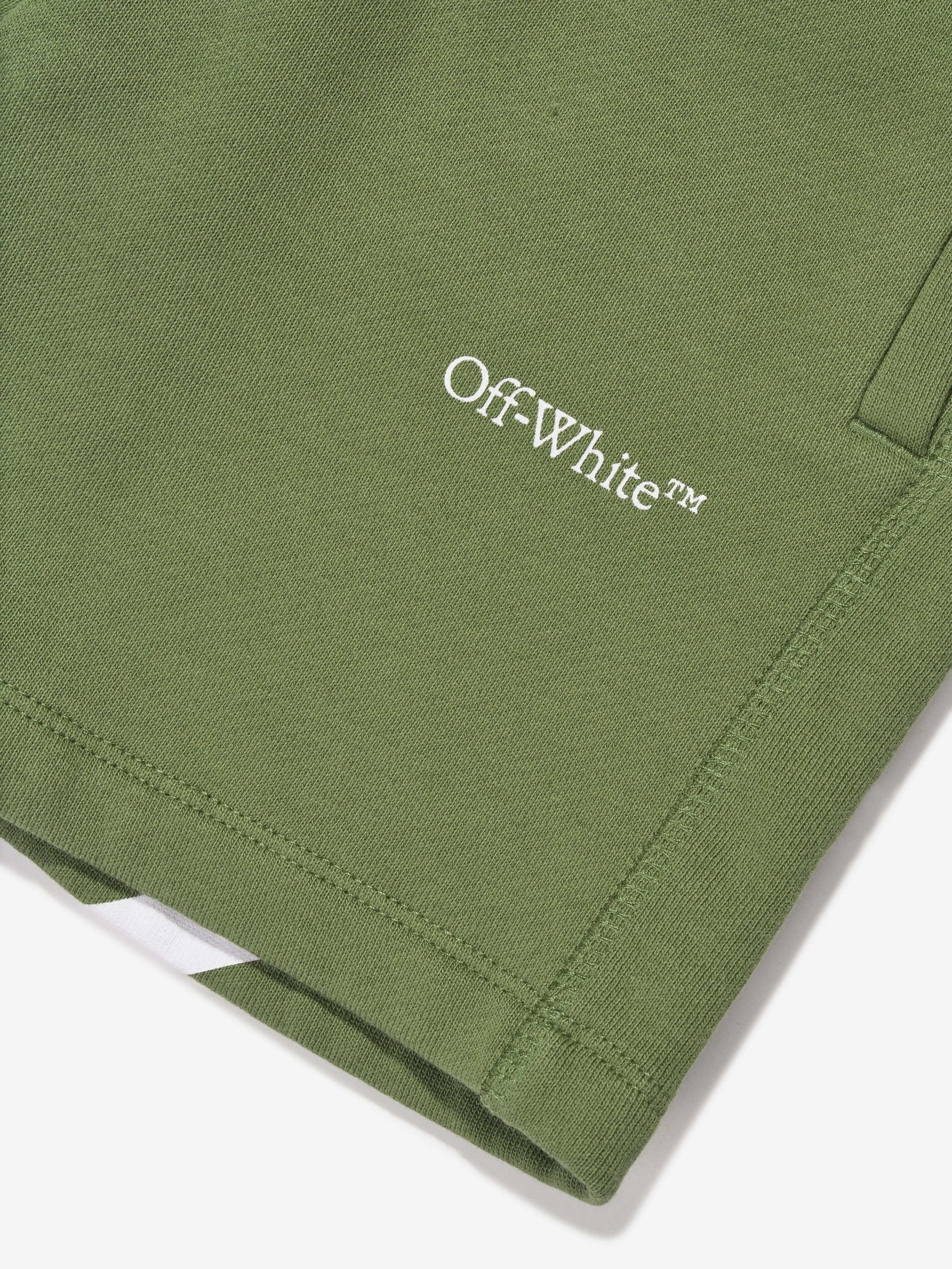 Off-White Boys Bookish Diag Sweat Shorts in Green