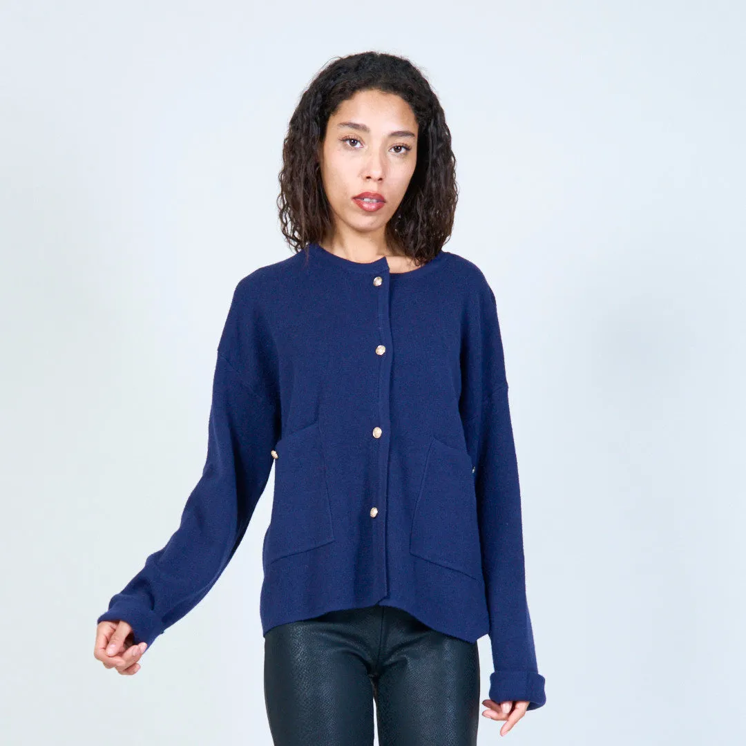 Oversized knit cardigan with patch pockets wholesale