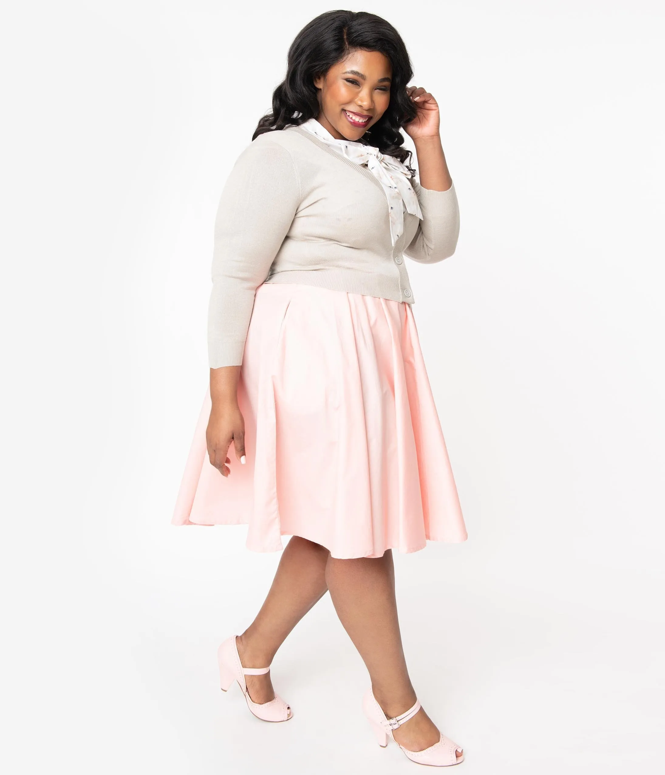 Plus Size 1950s Style Peach Cotton Swing Skirt