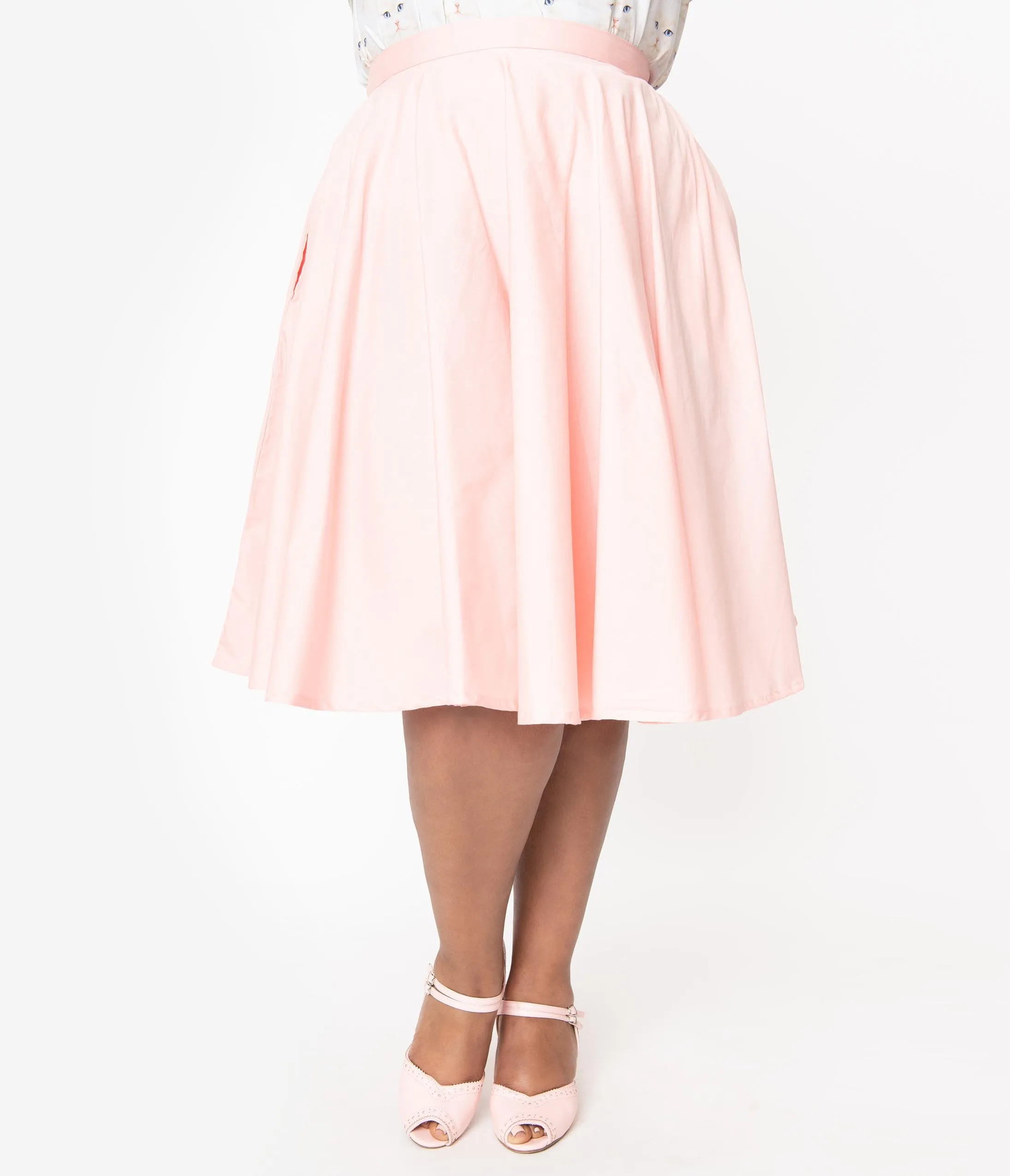 Plus Size 1950s Style Peach Cotton Swing Skirt