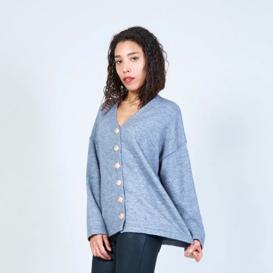 Relaxed fit knit cardigan with gold buttons wholesale