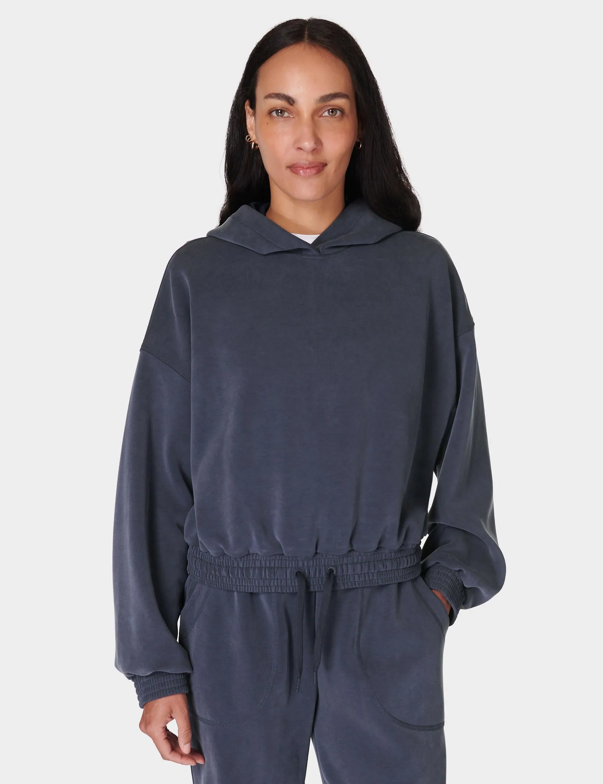 Sand Wash Crop Hoody - Navy Blue