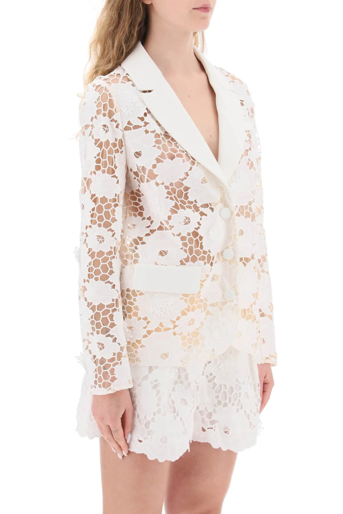 Self portrait cotton floral lace jacket