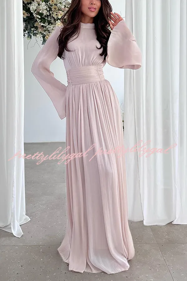 Stylish and Elegant Waist-tie Back Pleated Maxi Dress