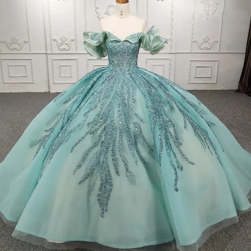 Stylish Off-the-shoulder Party Dresses Crystal Beading Ball Gown