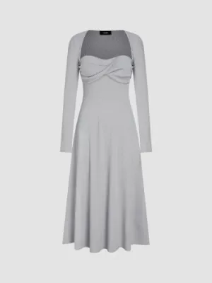 Sweetheart solid knotted midi dress in grey