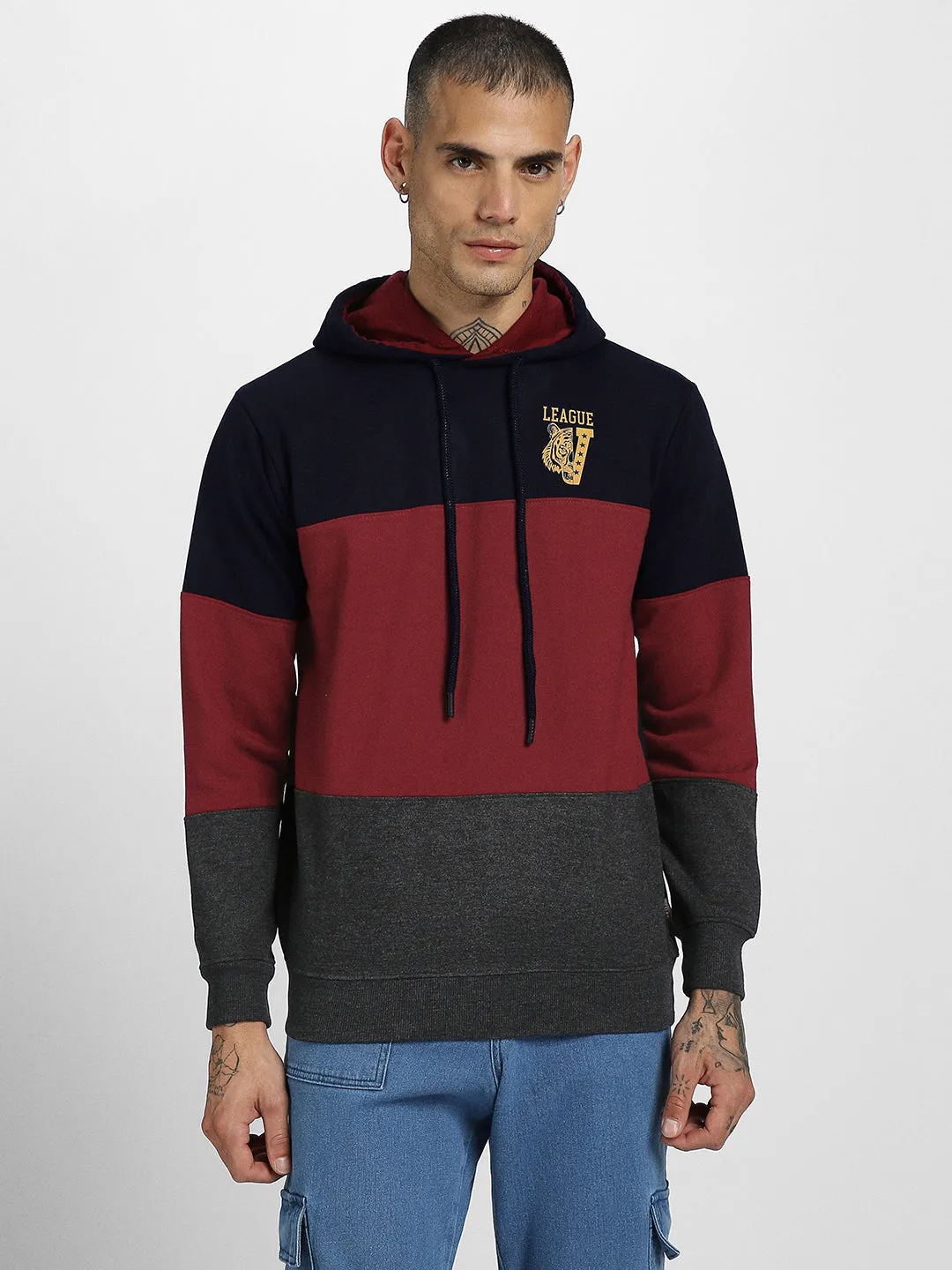 Tiger League Maroon Pocket Graphic Printed  Hoodie