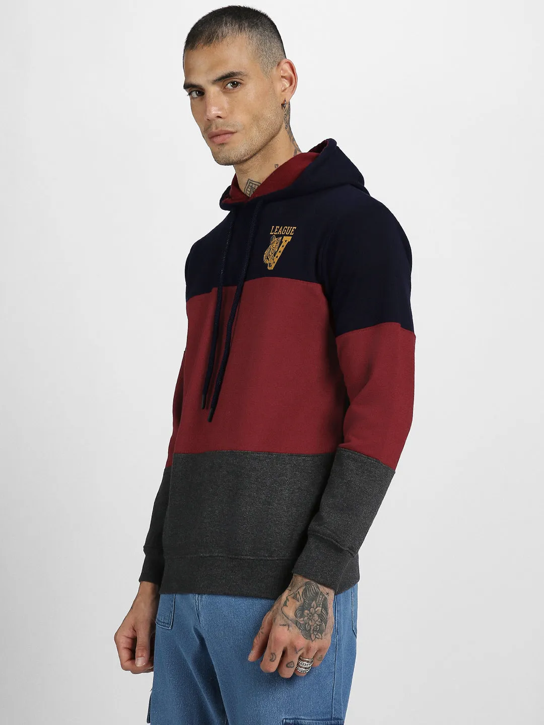 Tiger League Maroon Pocket Graphic Printed  Hoodie