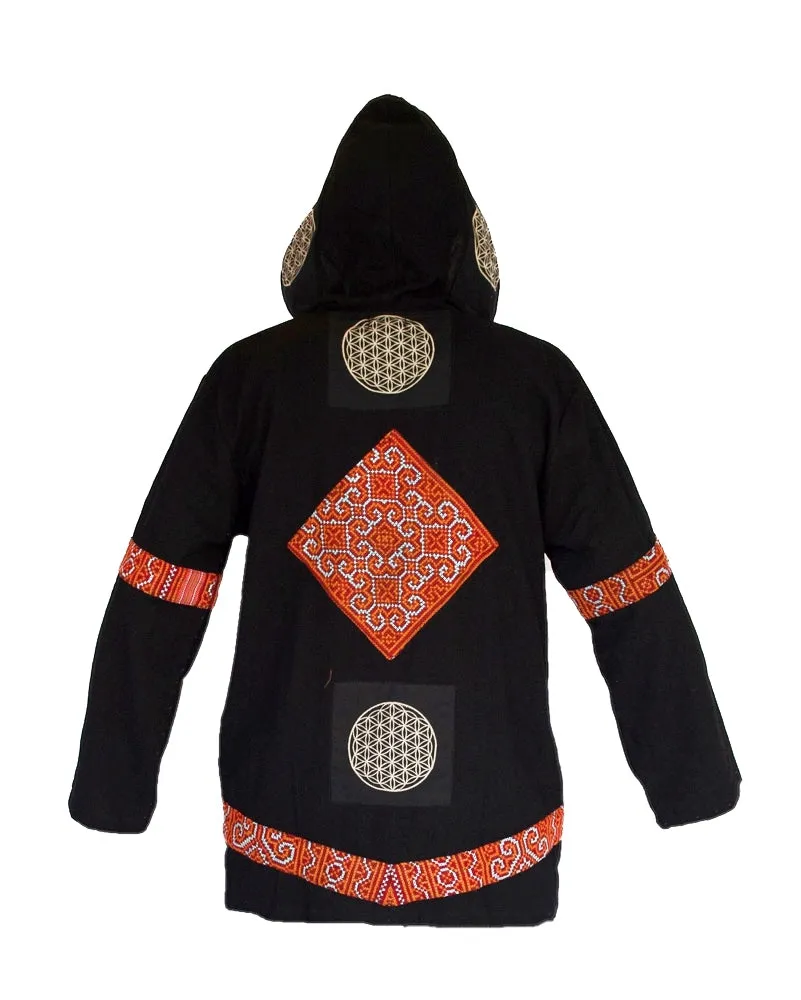 Tribal Flower of Life Jacket with a back patch in Black