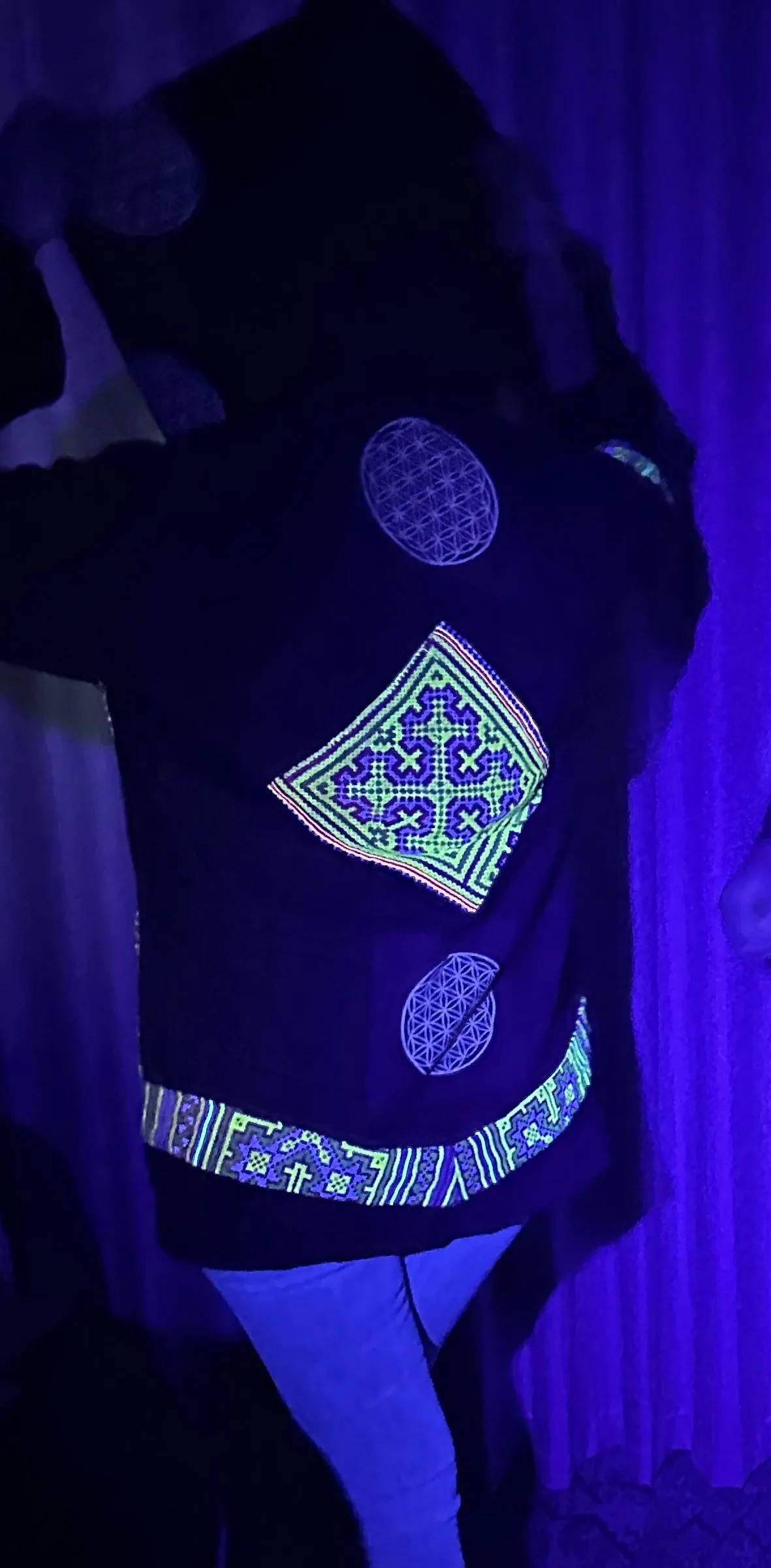 Tribal Flower of Life Jacket with a back patch in Black