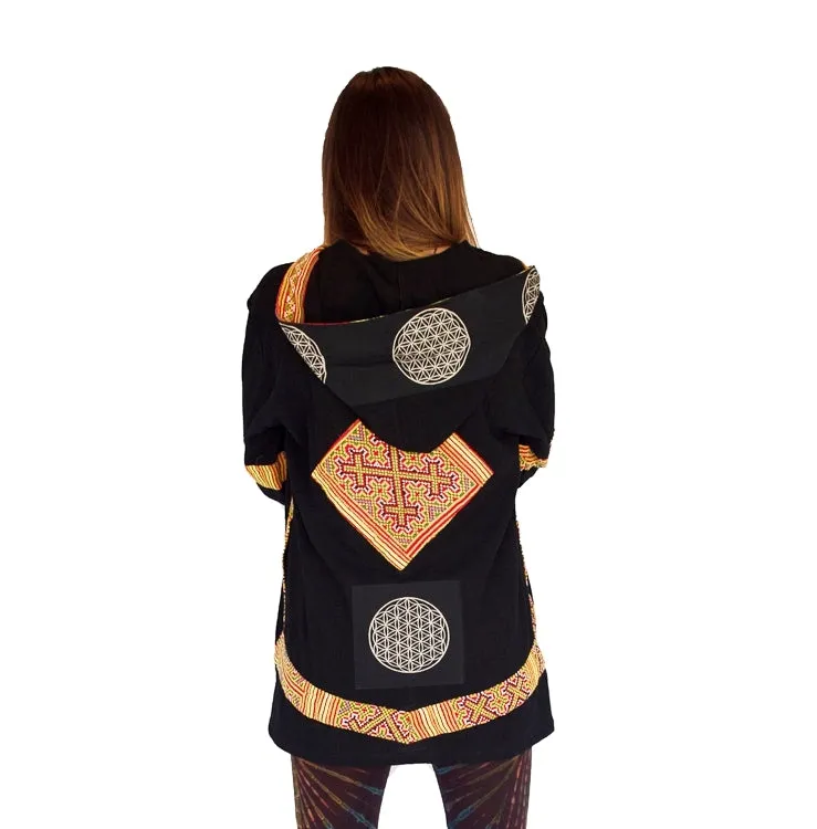 Tribal Flower of Life Jacket with a back patch in Black