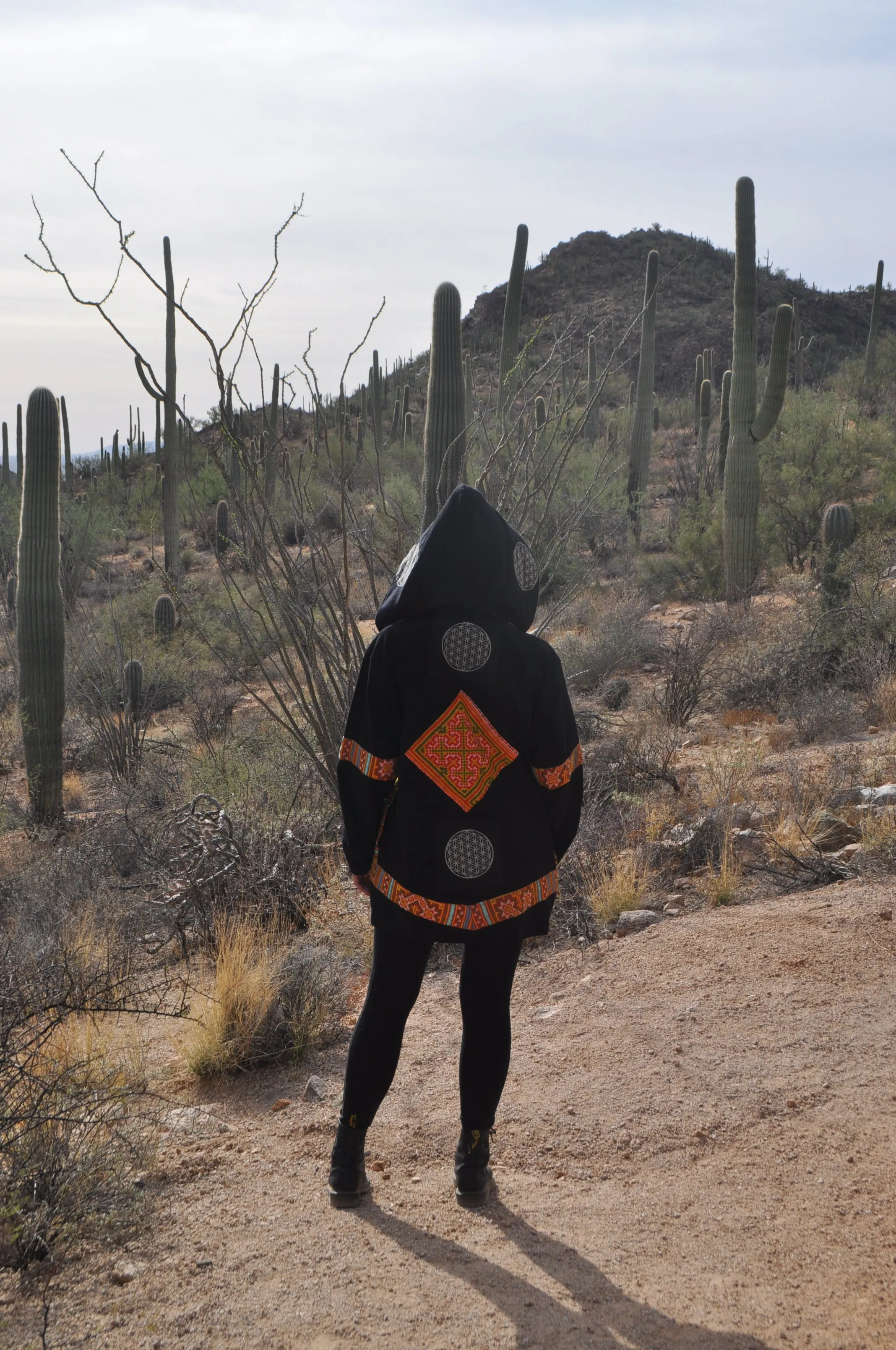 Tribal Flower of Life Jacket with a back patch in Black