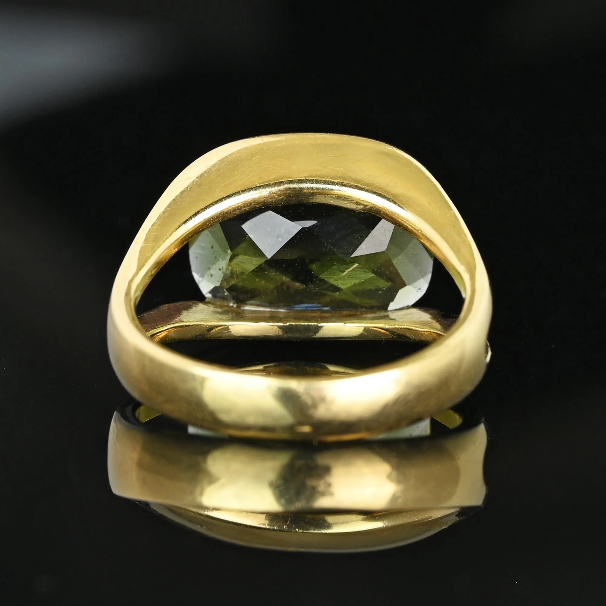 Unique 14K Gold Checkerboard Cut Natural Moldavite Ring