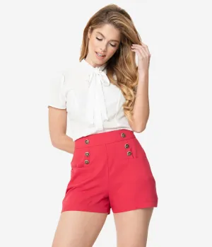 Unique Vintage 1940s Style Red High Waist Sailor Debbie Shorts