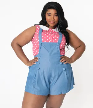 Unique Vintage Plus Size 1970s Chambray Blue Geena Pinafore Shorts