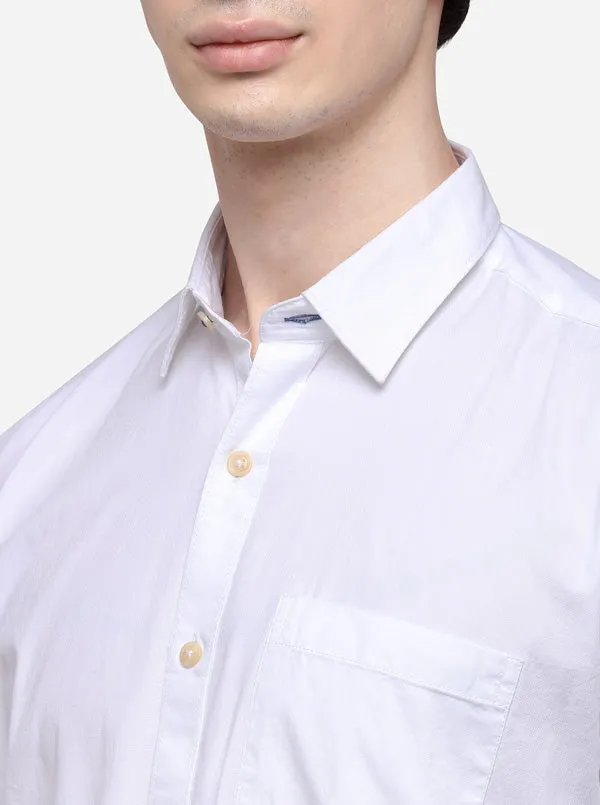 White Tailored Fit Solid Casual Shirt | JadeBlue