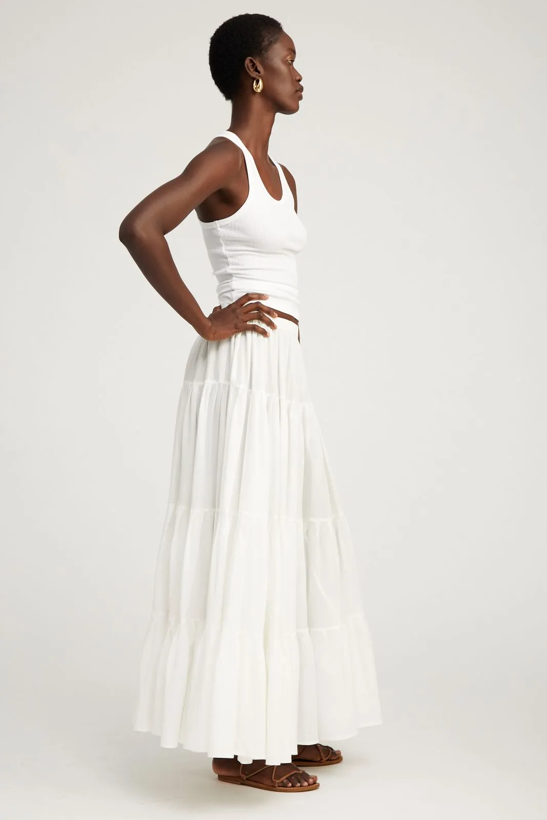 White Voile Tiered Maxi Skirt