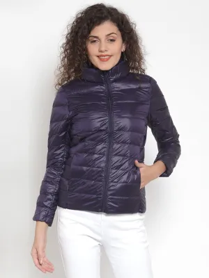 Women Solid Navy Blue Jacket