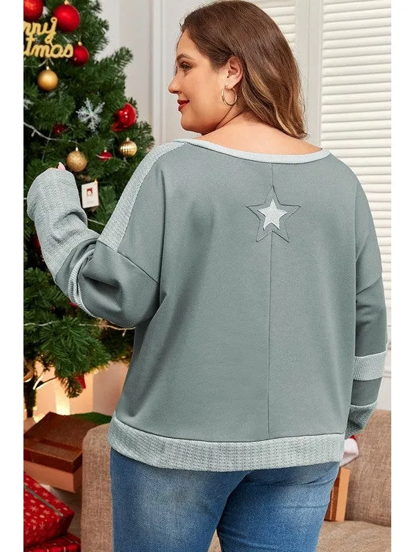 Women Stars Patchwork Round Neck Plus Size T Shirt