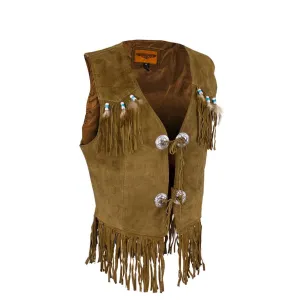 Women's Brown Western Vest with Fringe and Beads