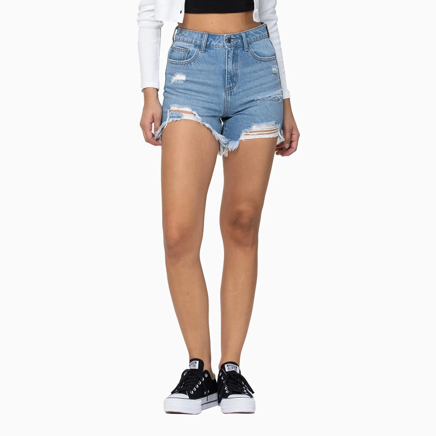 Women's High Rise Uneven Hem Shorts