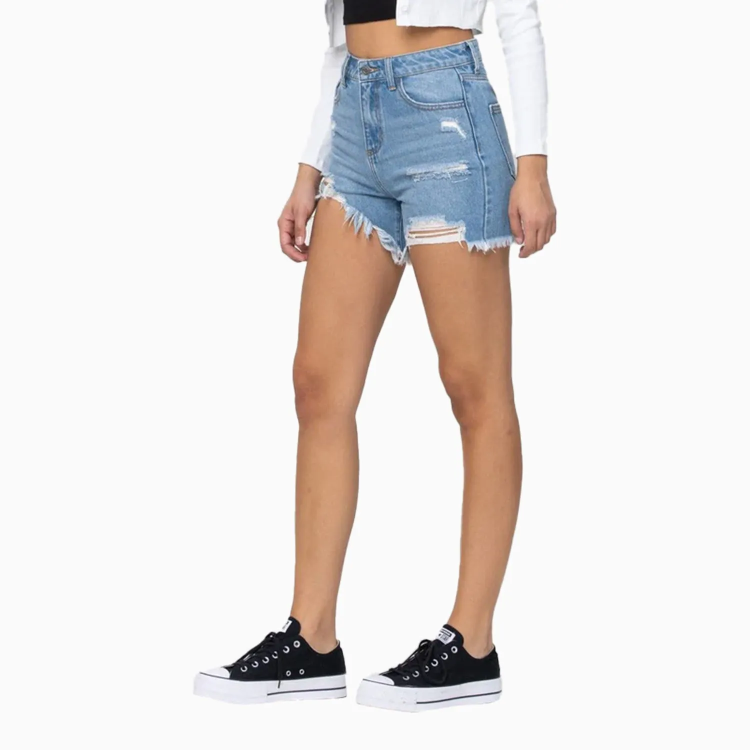 Women's High Rise Uneven Hem Shorts