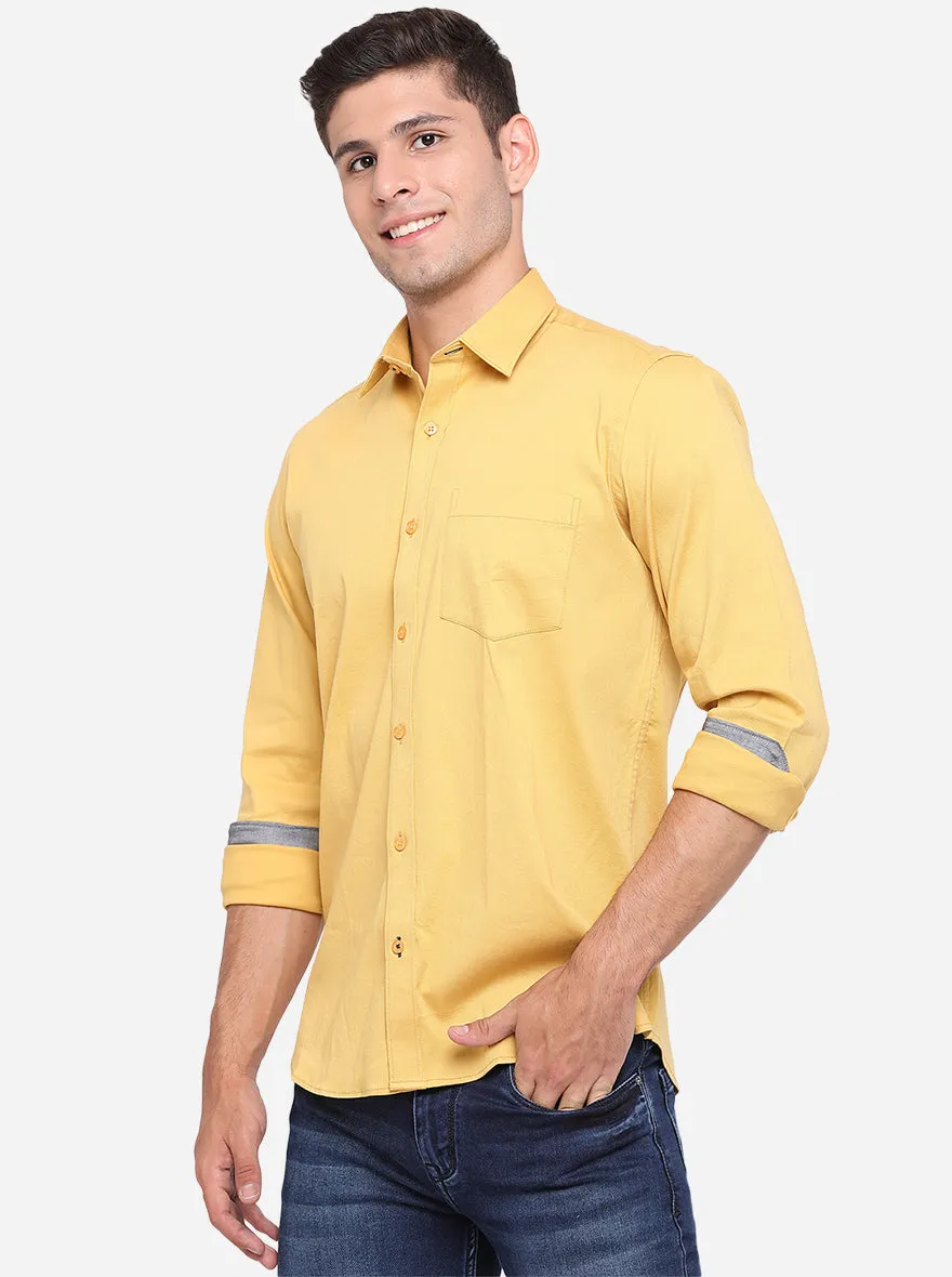 Yolk Yellow Solid Slim Fit Casual Shirt | Greenfibre