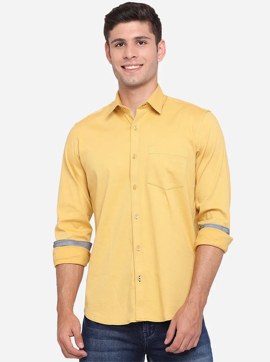 Yolk Yellow Solid Slim Fit Casual Shirt | Greenfibre