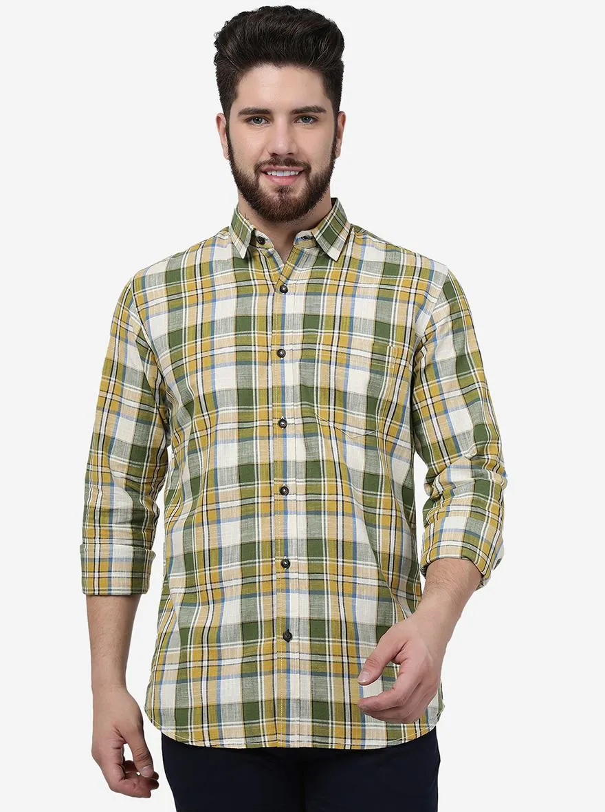 York Yellow Checked Slim Fit Casual Shirt | JadeBlue