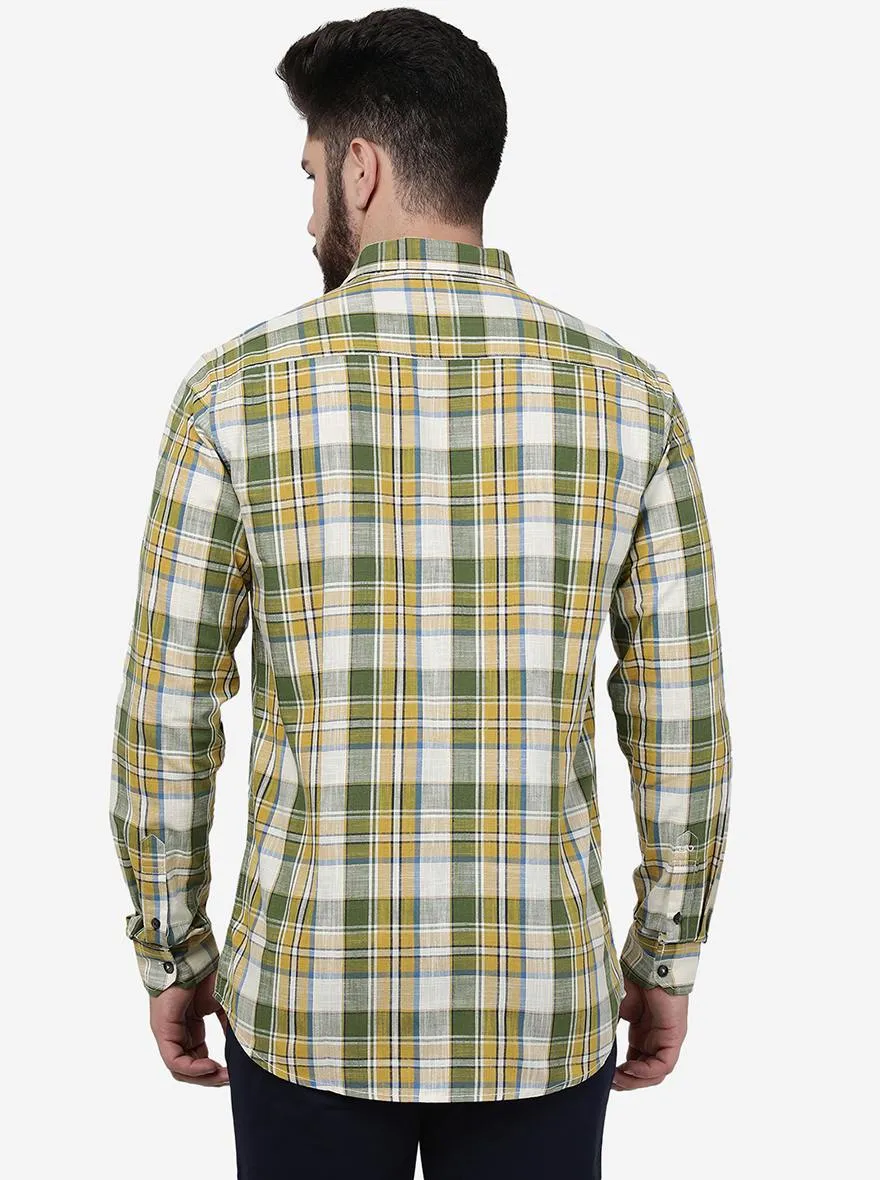 York Yellow Checked Slim Fit Casual Shirt | JadeBlue