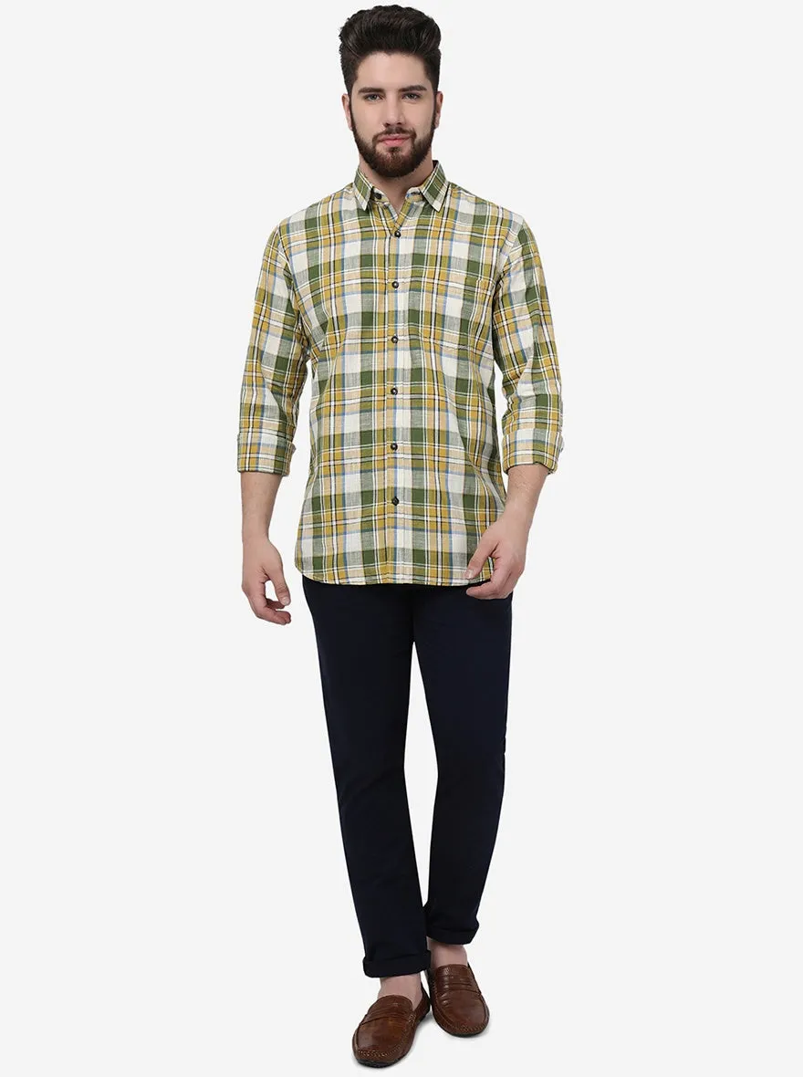 York Yellow Checked Slim Fit Casual Shirt | JadeBlue