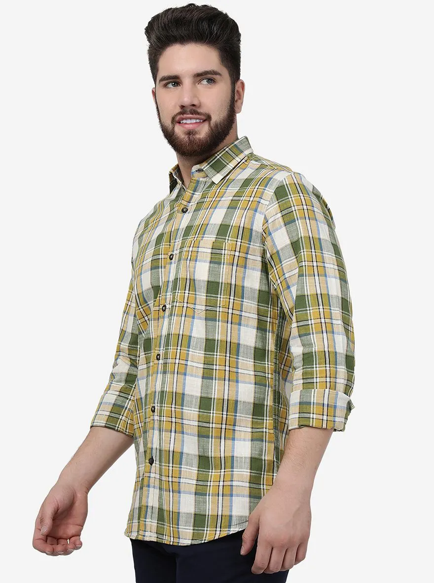 York Yellow Checked Slim Fit Casual Shirt | JadeBlue